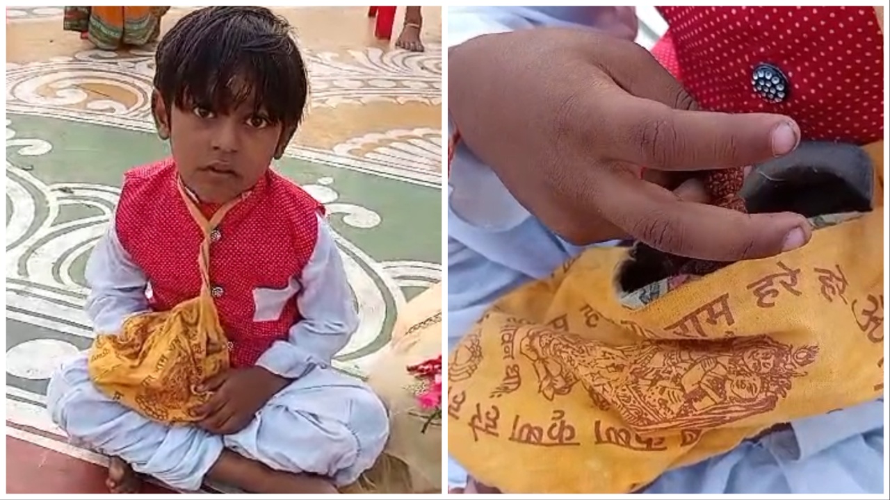 Four-Year-Old Devotee Counting Rosary Beads At Shree Mandir